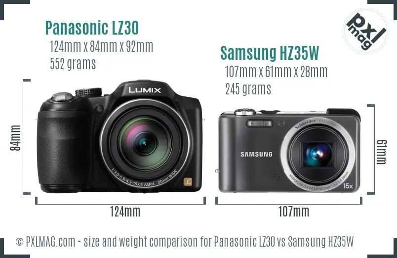 Panasonic LZ30 vs Samsung HZ35W size comparison
