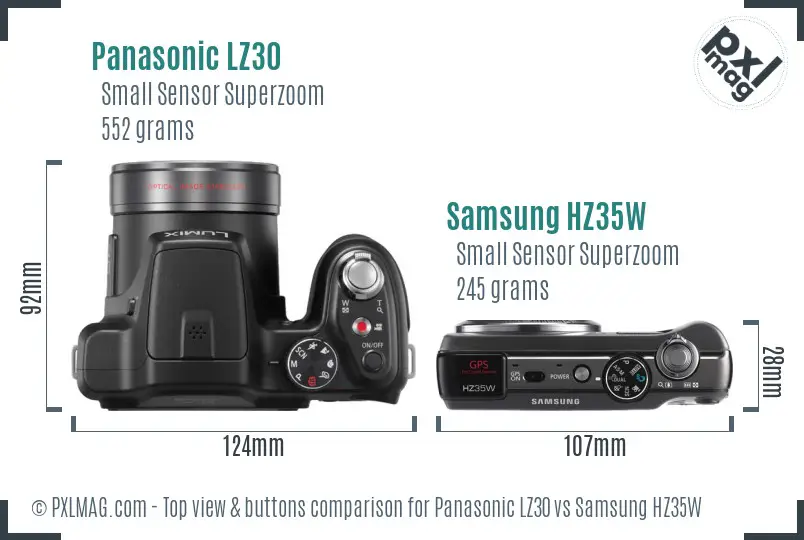 Panasonic LZ30 vs Samsung HZ35W top view buttons comparison