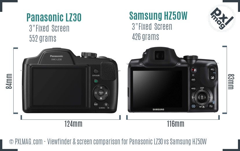 Panasonic LZ30 vs Samsung HZ50W Screen and Viewfinder comparison