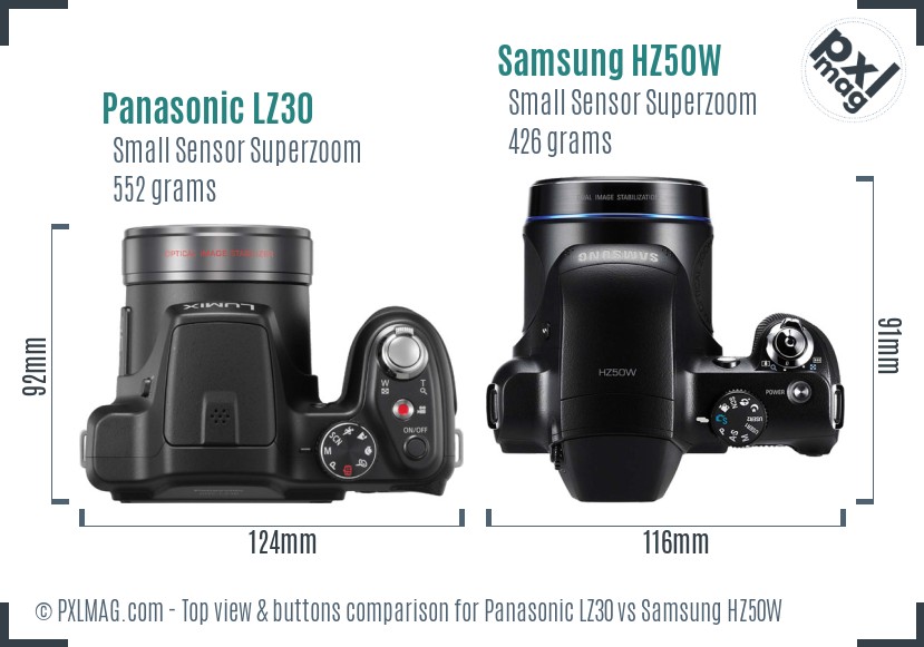 Panasonic LZ30 vs Samsung HZ50W top view buttons comparison