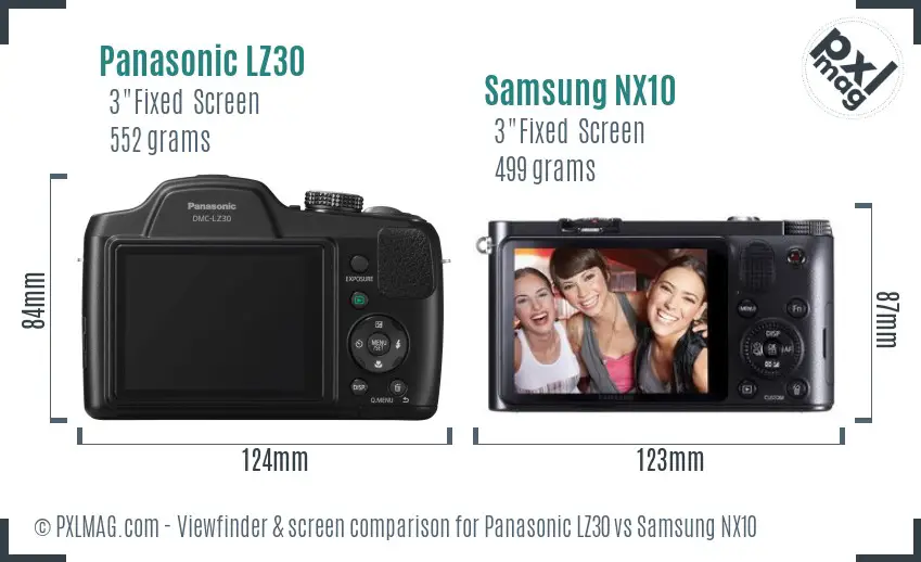 Panasonic LZ30 vs Samsung NX10 Screen and Viewfinder comparison