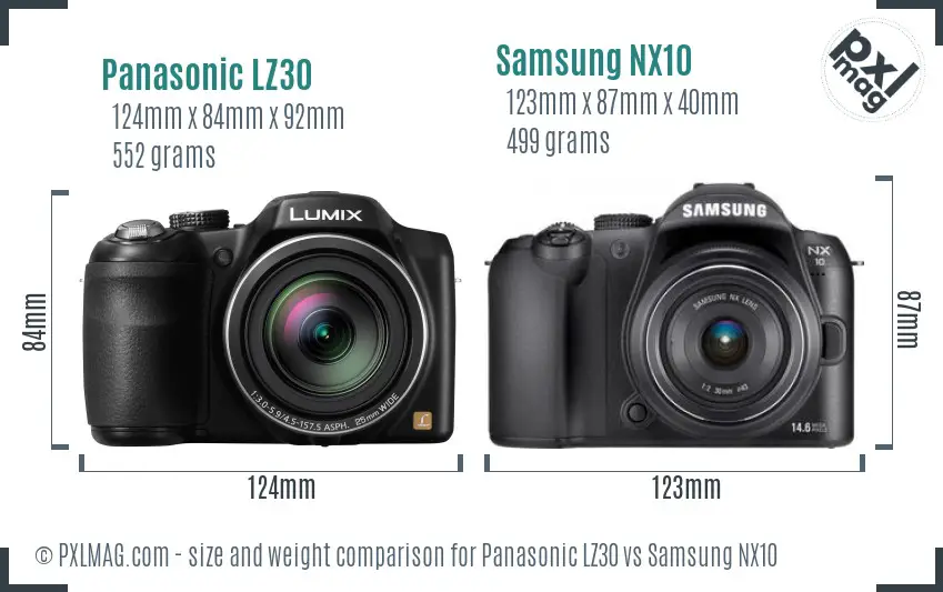 Panasonic LZ30 vs Samsung NX10 size comparison