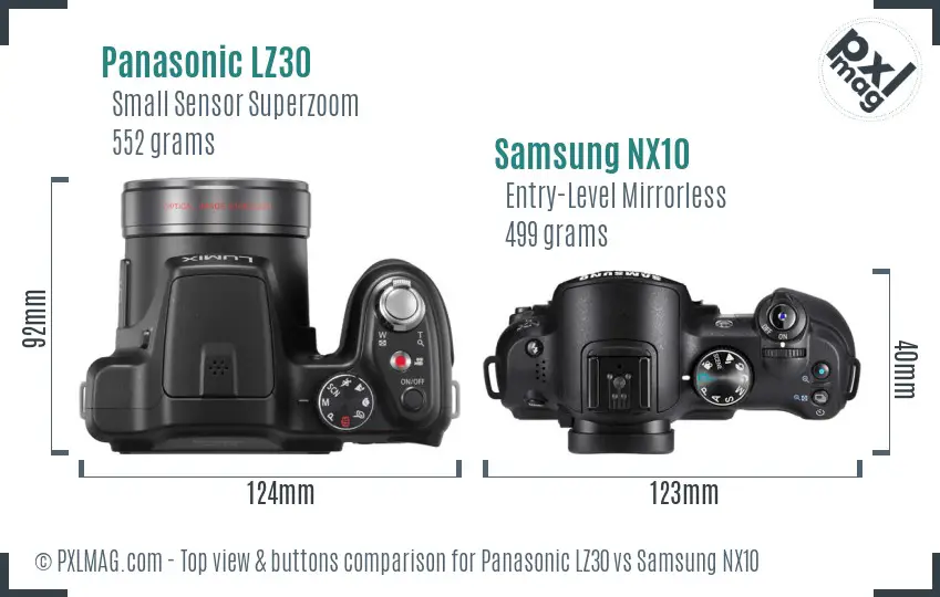 Panasonic LZ30 vs Samsung NX10 top view buttons comparison
