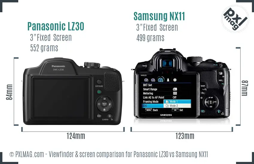 Panasonic LZ30 vs Samsung NX11 Screen and Viewfinder comparison