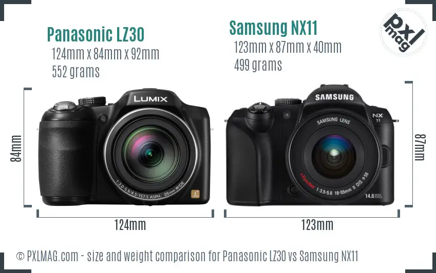 Panasonic LZ30 vs Samsung NX11 size comparison
