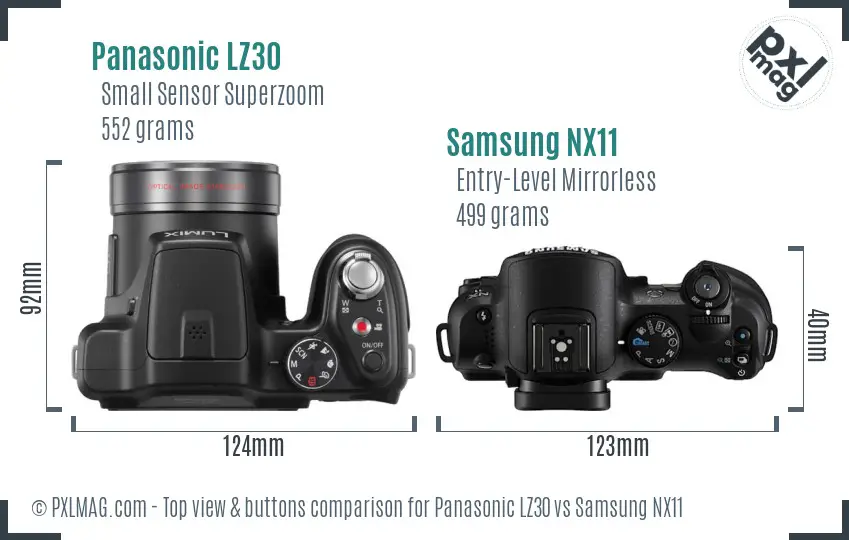 Panasonic LZ30 vs Samsung NX11 top view buttons comparison