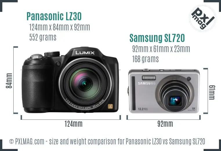 Panasonic LZ30 vs Samsung SL720 size comparison