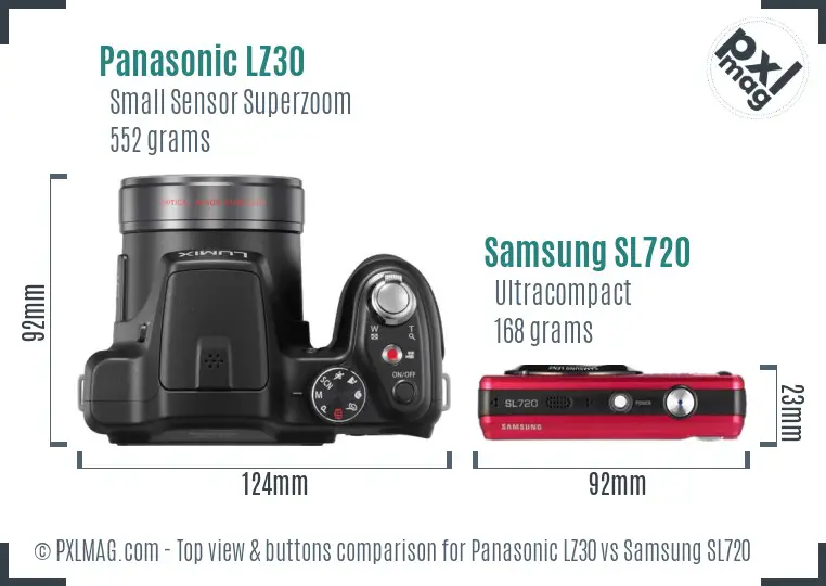 Panasonic LZ30 vs Samsung SL720 top view buttons comparison