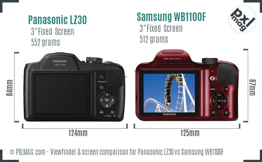 Panasonic LZ30 vs Samsung WB1100F Screen and Viewfinder comparison