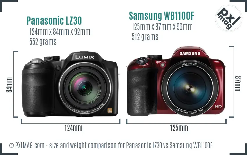 Panasonic LZ30 vs Samsung WB1100F size comparison