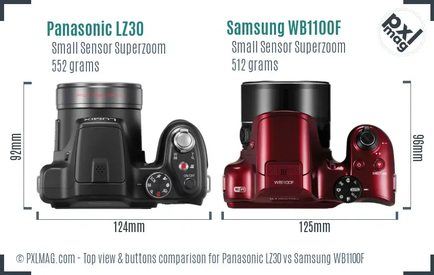Panasonic LZ30 vs Samsung WB1100F top view buttons comparison