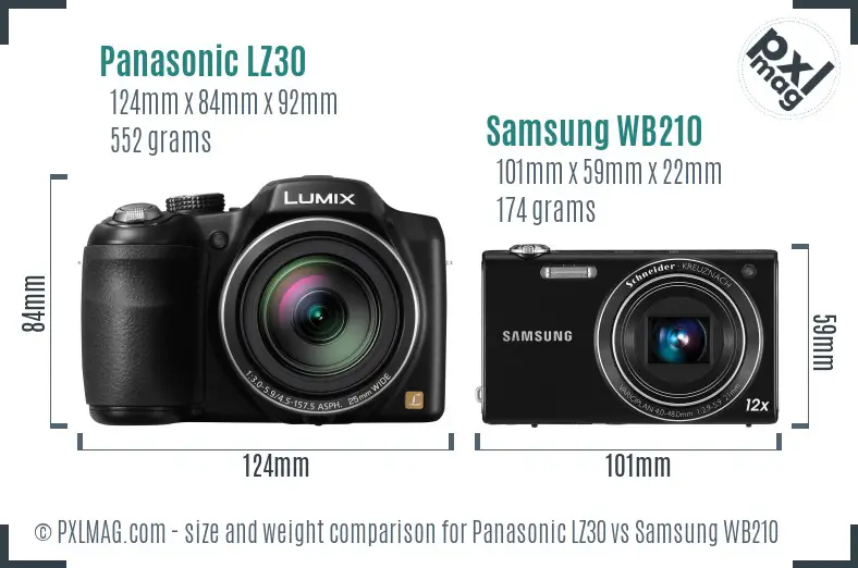 Panasonic LZ30 vs Samsung WB210 size comparison