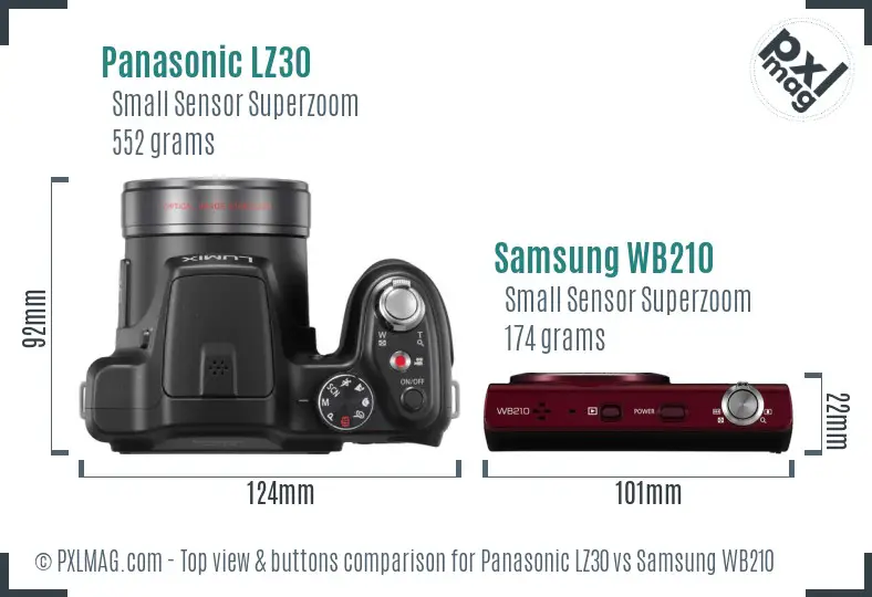 Panasonic LZ30 vs Samsung WB210 top view buttons comparison