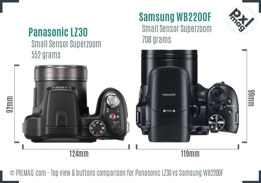 Panasonic LZ30 vs Samsung WB2200F top view buttons comparison Panasonic LZ30 vs Samsung WB2200F top view buttons comparison