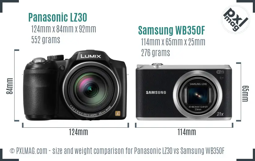 Panasonic LZ30 vs Samsung WB350F size comparison