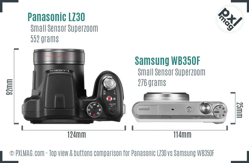 Panasonic LZ30 vs Samsung WB350F top view buttons comparison