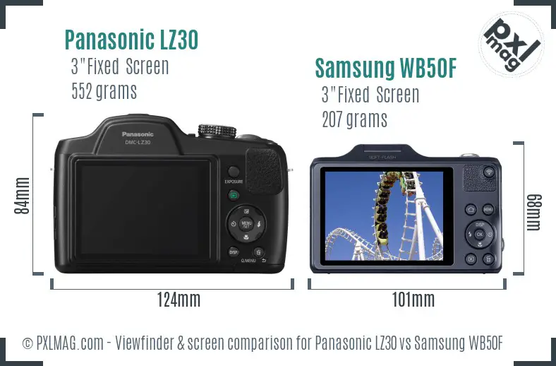 Panasonic LZ30 vs Samsung WB50F Screen and Viewfinder comparison Panasonic LZ30 vs Samsung WB50F Screen and Viewfinder comparison