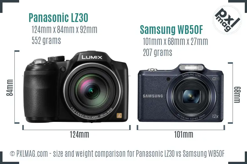 Panasonic LZ30 vs Samsung WB50F size comparison Panasonic LZ30 vs Samsung WB50F size comparison