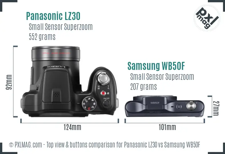 Panasonic LZ30 vs Samsung WB50F top view buttons comparison Panasonic LZ30 vs Samsung WB50F top view buttons comparison
