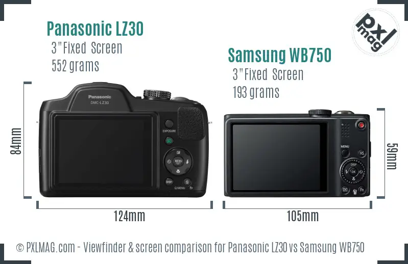 Panasonic LZ30 vs Samsung WB750 Screen and Viewfinder comparison Panasonic LZ30 vs Samsung WB750 Screen and Viewfinder comparison