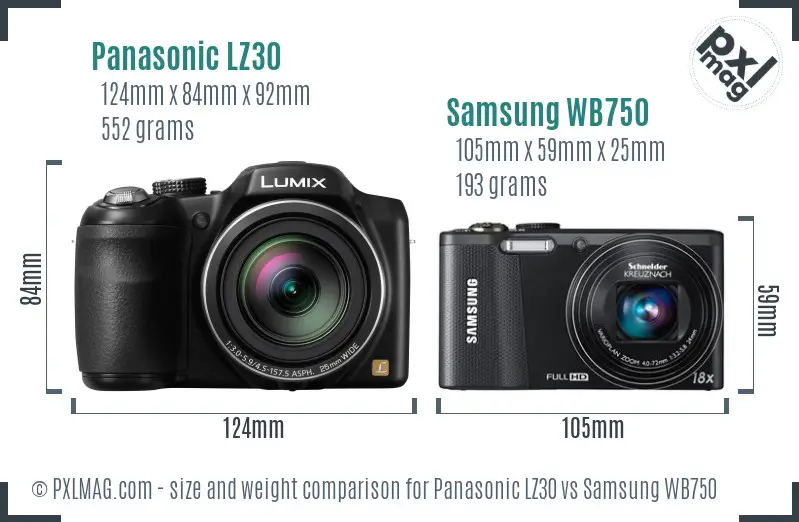 Panasonic LZ30 vs Samsung WB750 size comparison Panasonic LZ30 vs Samsung WB750 size comparison