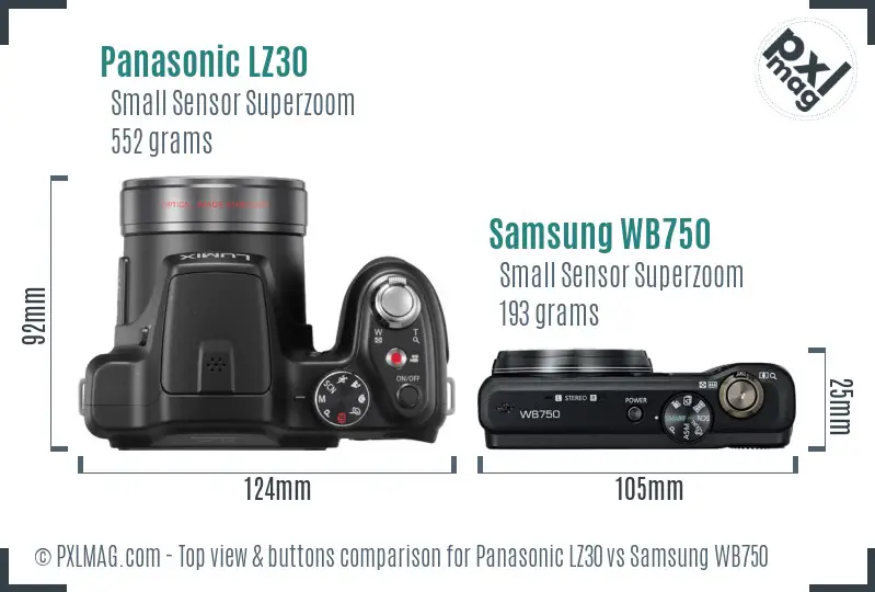 Panasonic LZ30 vs Samsung WB750 top view buttons comparison Panasonic LZ30 vs Samsung WB750 top view buttons comparison