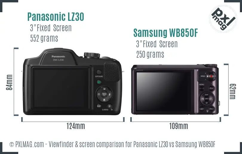 Panasonic LZ30 vs Samsung WB850F Screen and Viewfinder comparison
