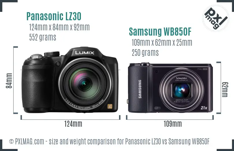 Panasonic LZ30 vs Samsung WB850F size comparison