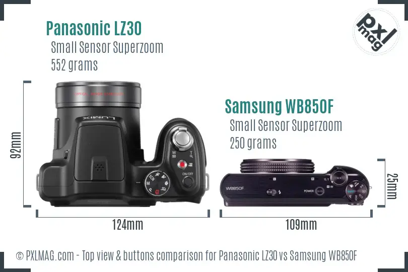 Panasonic LZ30 vs Samsung WB850F top view buttons comparison