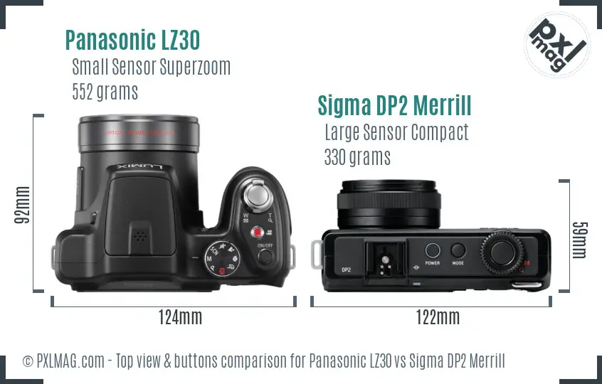 Panasonic LZ30 vs Sigma DP2 Merrill top view buttons comparison
