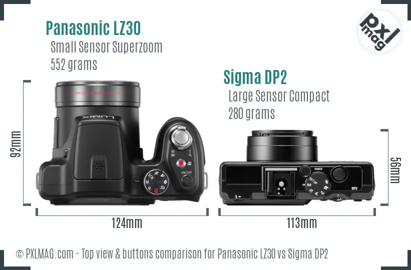 Panasonic LZ30 vs Sigma DP2 top view buttons comparison