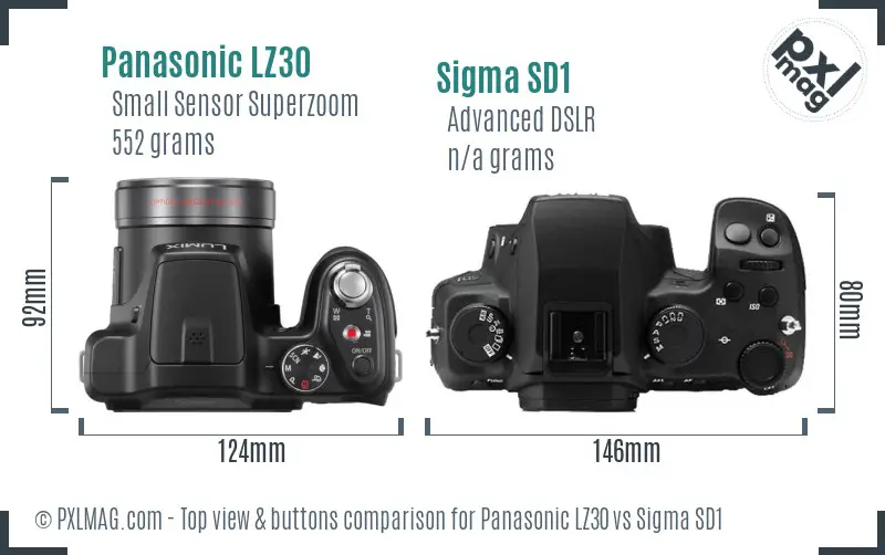 Panasonic LZ30 vs Sigma SD1 top view buttons comparison