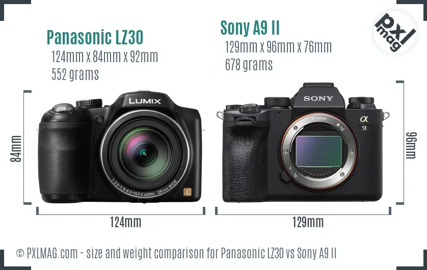 Panasonic LZ30 vs Sony A9 II size comparison Panasonic LZ30 vs Sony A9 II size comparison