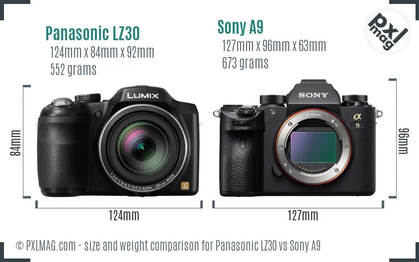 Panasonic LZ30 vs Sony A9 size comparison Panasonic LZ30 vs Sony A9 size comparison