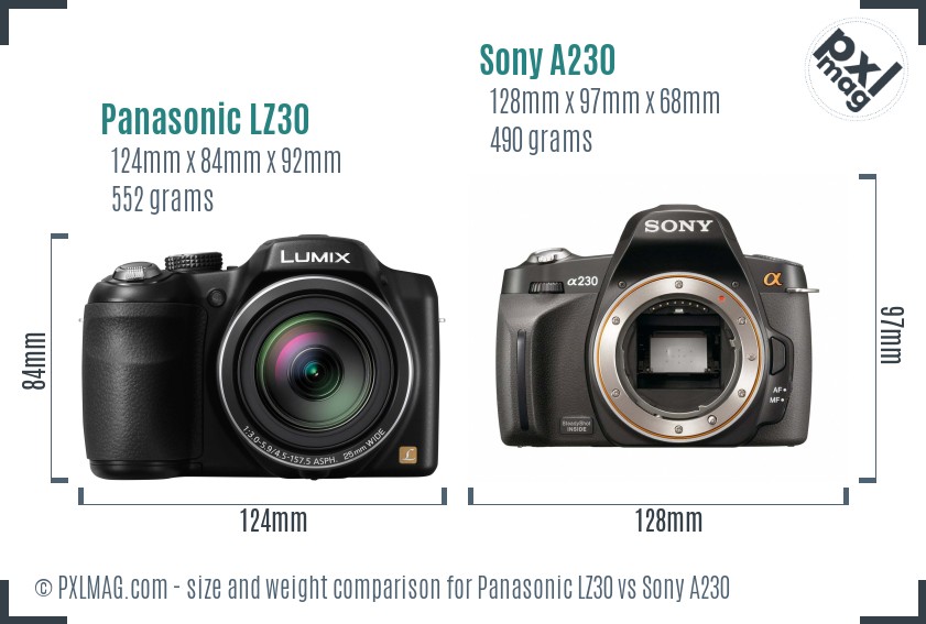 Panasonic LZ30 vs Sony A230 size comparison Panasonic LZ30 vs Sony A230 size comparison