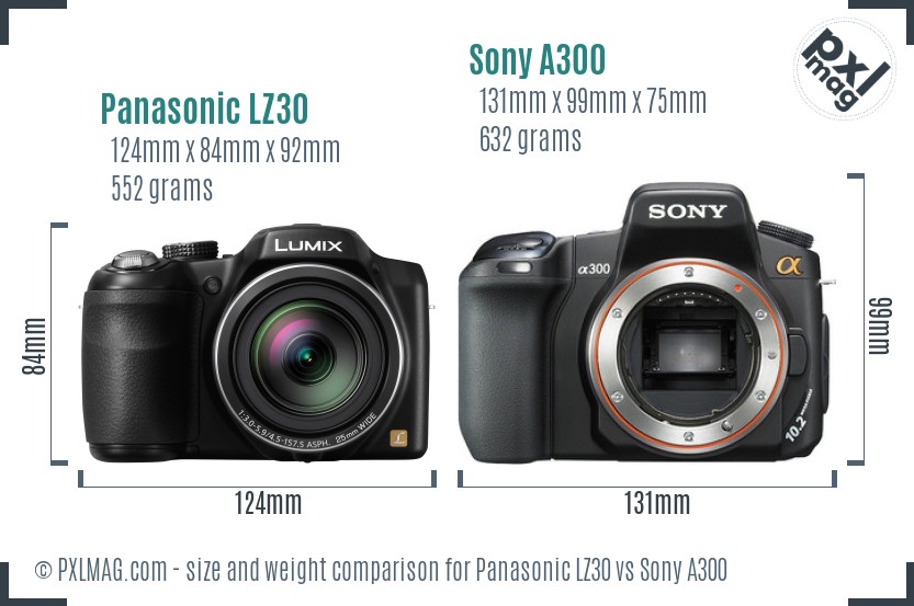 Panasonic LZ30 vs Sony A300 size comparison Panasonic LZ30 vs Sony A300 size comparison