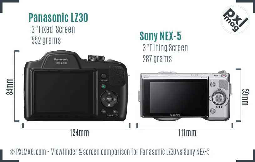 Panasonic LZ30 vs Sony NEX-5 Screen and Viewfinder comparison Panasonic LZ30 vs Sony NEX-5 Screen and Viewfinder comparison