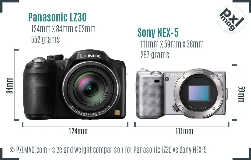 Panasonic LZ30 vs Sony NEX-5 size comparison Panasonic LZ30 vs Sony NEX-5 size comparison
