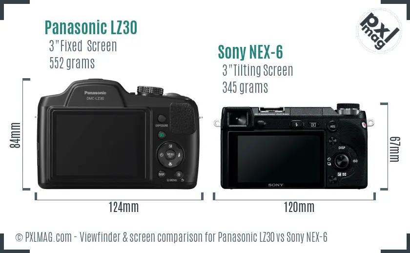 Panasonic LZ30 vs Sony NEX-6 Screen and Viewfinder comparison