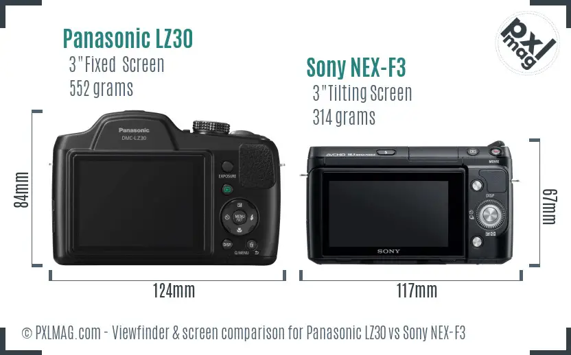 Panasonic LZ30 vs Sony NEX-F3 Screen and Viewfinder comparison