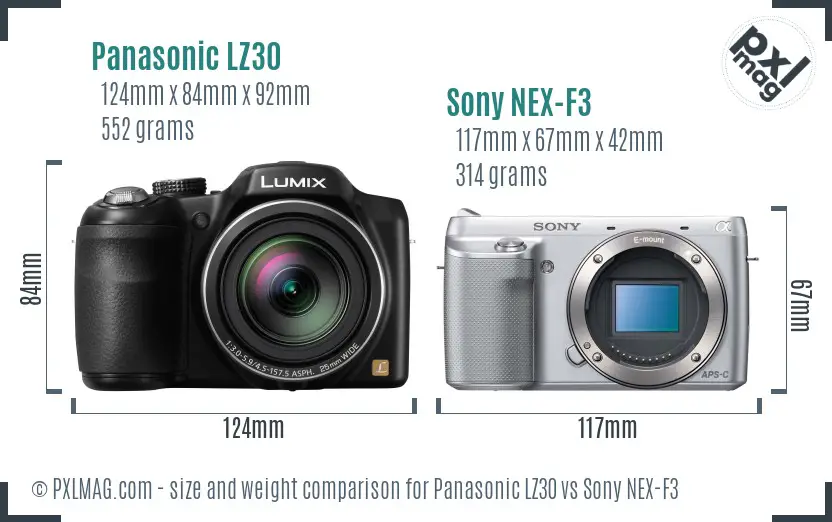 Panasonic LZ30 vs Sony NEX-F3 size comparison