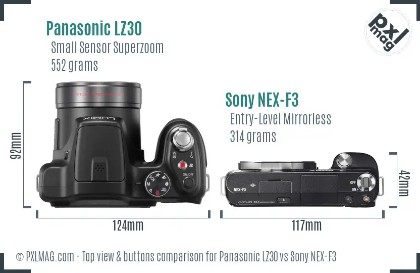 Panasonic LZ30 vs Sony NEX-F3 top view buttons comparison