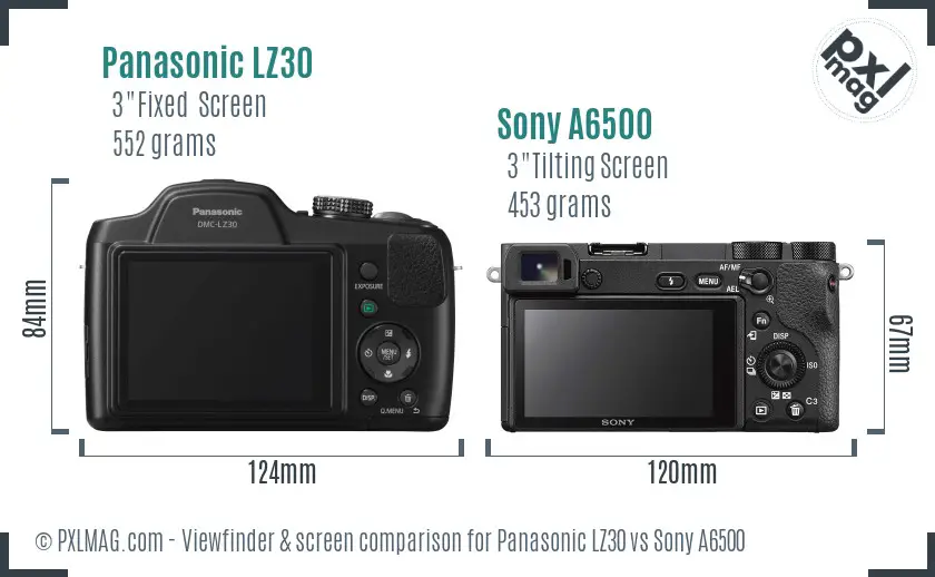 Panasonic LZ30 vs Sony A6500 Screen and Viewfinder comparison