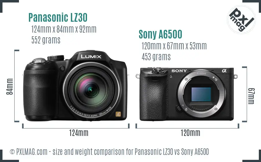 Panasonic LZ30 vs Sony A6500 size comparison