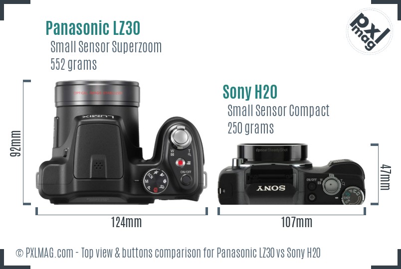 Panasonic LZ30 vs Sony H20 top view buttons comparison