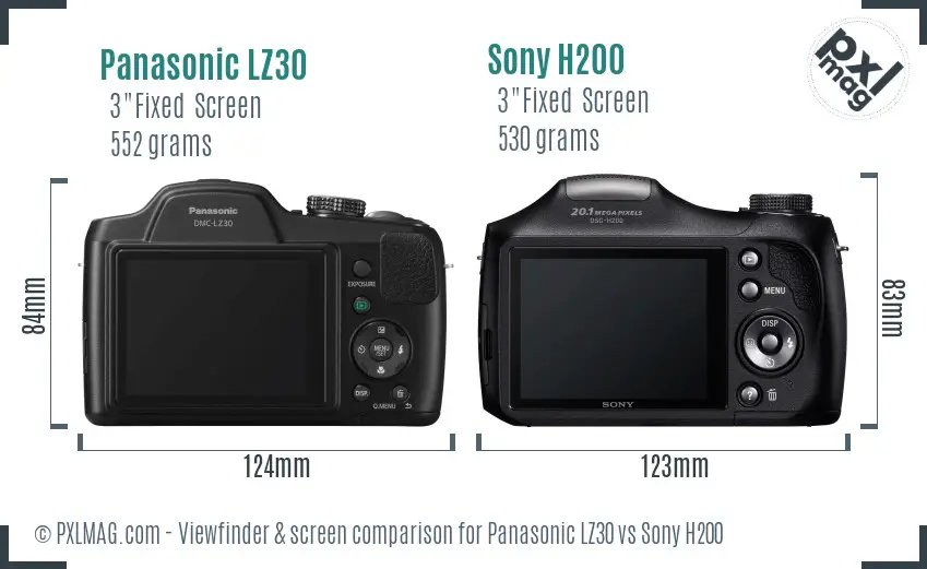 Panasonic LZ30 vs Sony H200 Screen and Viewfinder comparison