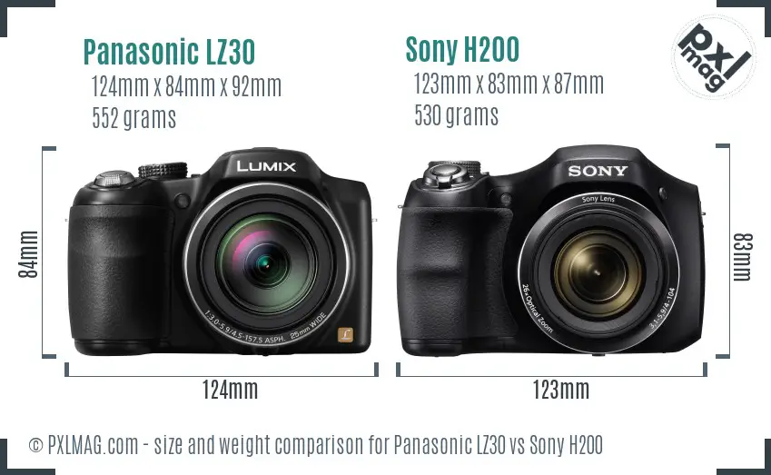 Panasonic LZ30 vs Sony H200 size comparison