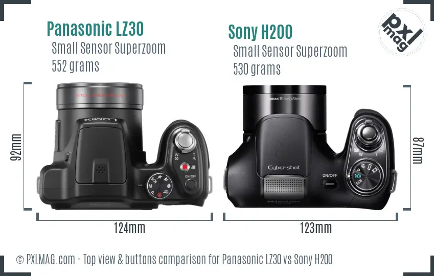 Panasonic LZ30 vs Sony H200 top view buttons comparison