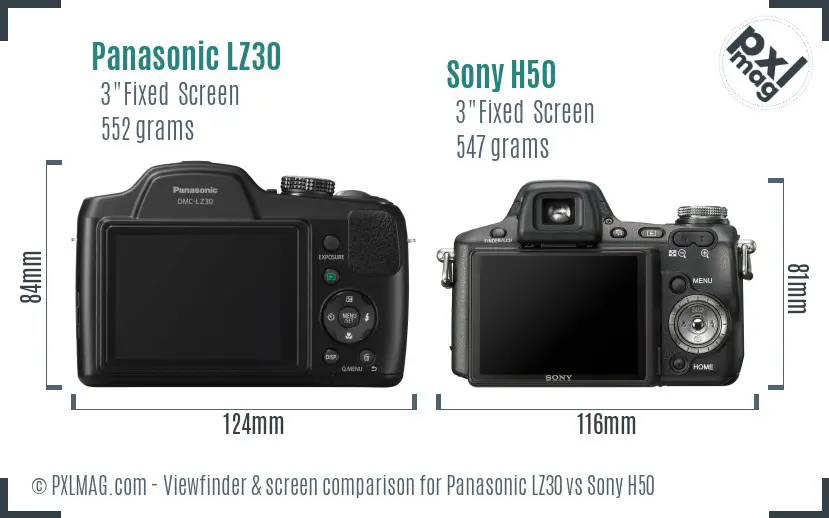 Panasonic LZ30 vs Sony H50 Screen and Viewfinder comparison