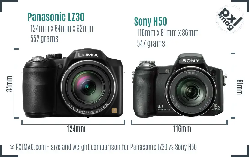 Panasonic LZ30 vs Sony H50 size comparison